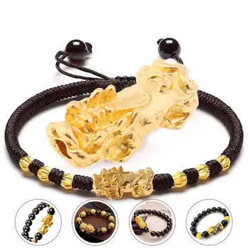 

10Pcs Golden Wealth Porsperity Pi Xiu Beads Legendary Pi Yao Charm Bracelet Jewelry Making Attract Wealth and Good Luck