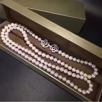 

gorgeous 9-10mm south sea round white pearl necklace 24inch 925s kkk