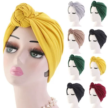 

Women Tie Turban Hat Jersey Top Knot Turban African Twist Headwrap Ladies Hair Accessories India Hat Chemo Cap