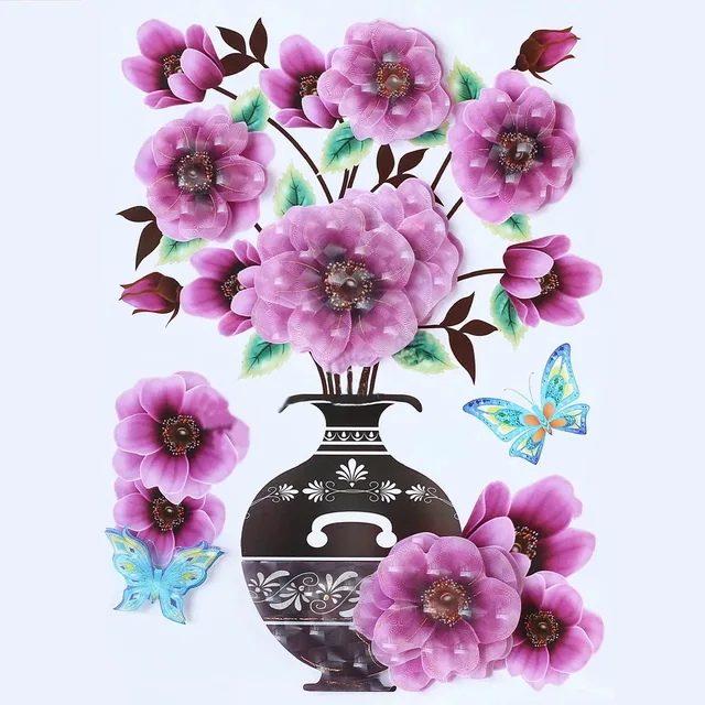 3D simulation rose flower sticker stereo simulation vase wall sticker home background decoration waterproof self-adhesive Burgundy