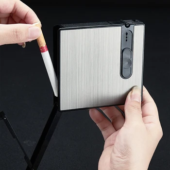 

Automatic Cigarette Case 16pcs Cigarette Capacity Can Mount Lighter Metal Cigarette Box for Men Smoking Nice Gift Dropshipping