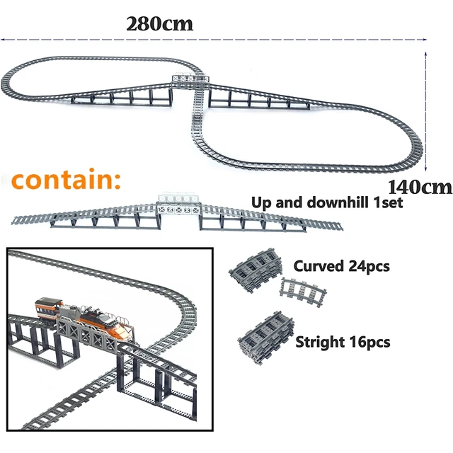 Newly Shaped Uphill Track City Trains Track Rail Bricks Model Straight Curved Soft Flexible Switch Railway Building Blocks 2