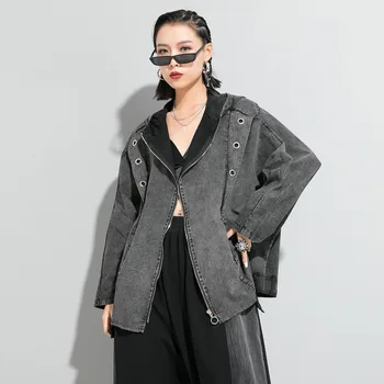 

Spring Autumn 2020 Women New Street Style Irregular Zipper Hooded Collar Batwing Jacket Coat Casual Loose Long Sleeve Big Size