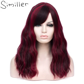

Similler Heat Resistance Wigs for Women Medium Synthetic Ombre Curly Hair Cosplay Wig with Bangs