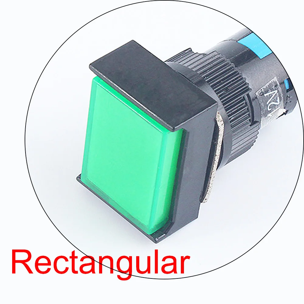 thumbnail image 1 of Interruptores pulsadores de plástico cuadrados y redondos de 16 mm, 5 V, 12 V, 24 V, 220 V, 1 NO, 1 NC/2 NO, 2 NC, con iluminación LED momentánea y bloqueo, 1 of 5