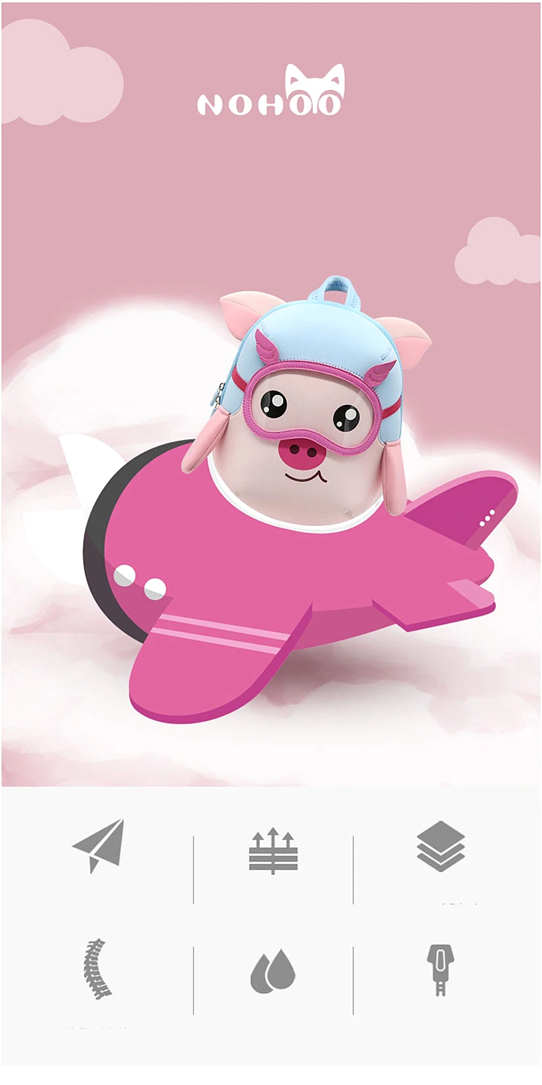 NOHOO рюкзаки для детей, детский сад, 3D мультяшный школьный рюкзак с изображением животных, Детский рюкзак для малышей, неопреновые школьные сумки для девочек и мальчиков