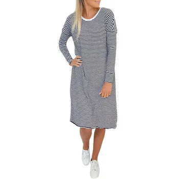 

MAXIORILL woman Платье с длинным рукавом usual Autumn And Winter casual Long Sleeve O-Neck Stripe loose shirt dress #3