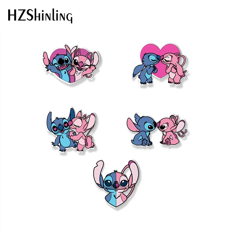 2021 Новое поступление Kawaii Stitch and Angel Couple Handcraft Lovely Love Acrylic Epoxy Badge Pin | Украшения и