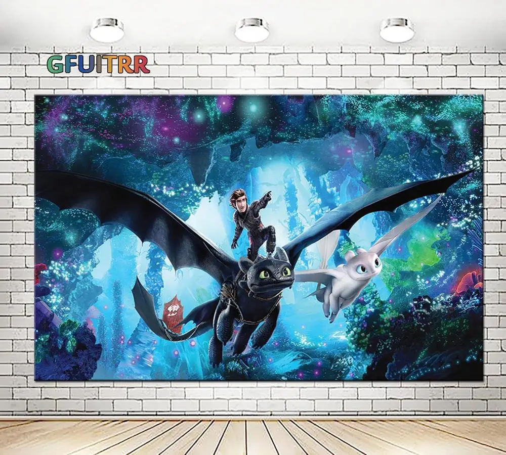 

How To Train Your Dragon Photography Backdrop Kids Birthday Party The Hidden World Cartoon Movie Poster Photo Studio Props