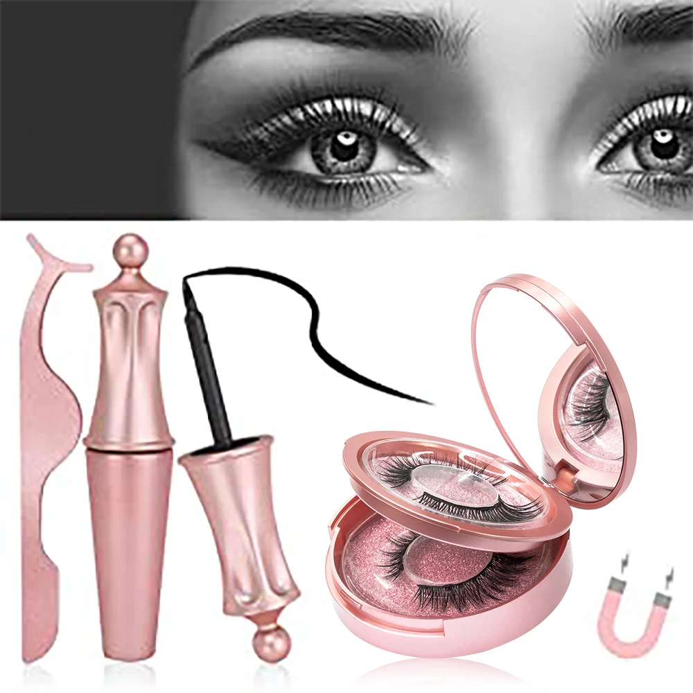 False Eyelashes &amp Tweezer Set 5 Magnet Magnetic Liquid Eyeliner Handmade Look Natrual Long and Waterproof | Красота и здоровье