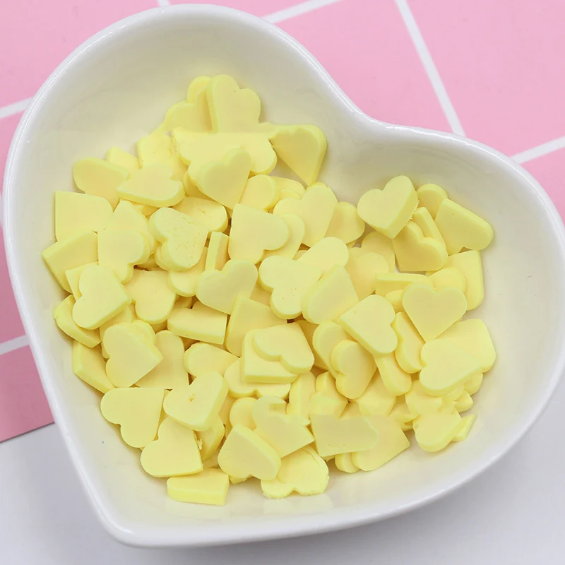 yellow 8mm 50 г кусочек сердца Полимерная Горячая мягкая глина разбрызгивает Красочные для поделок DIY пластик Klei крошечные милые частицы грязи клейкие аксессуары - Цвет: yellow 8mm