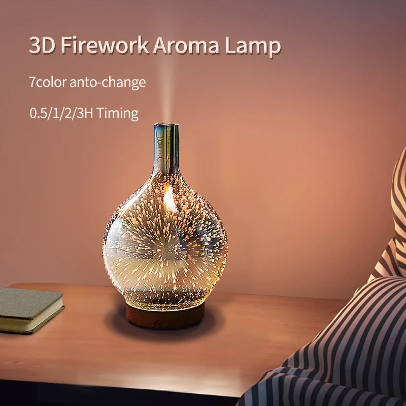 3D Aroma Lamp Fall Winter Glass Humidifier Sleep Helper 7 Colors Timing Baby Bedroom Desktop Christmas Decor Holiday Lighting