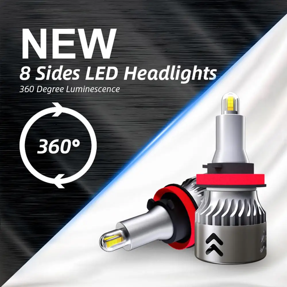 

New 8-Sides CSP H11 / H9 / H8 Led Headlight Bulb Universal Bulb Kit 110W 19600LM Mini 360Â° Super Bright Fog Lamps