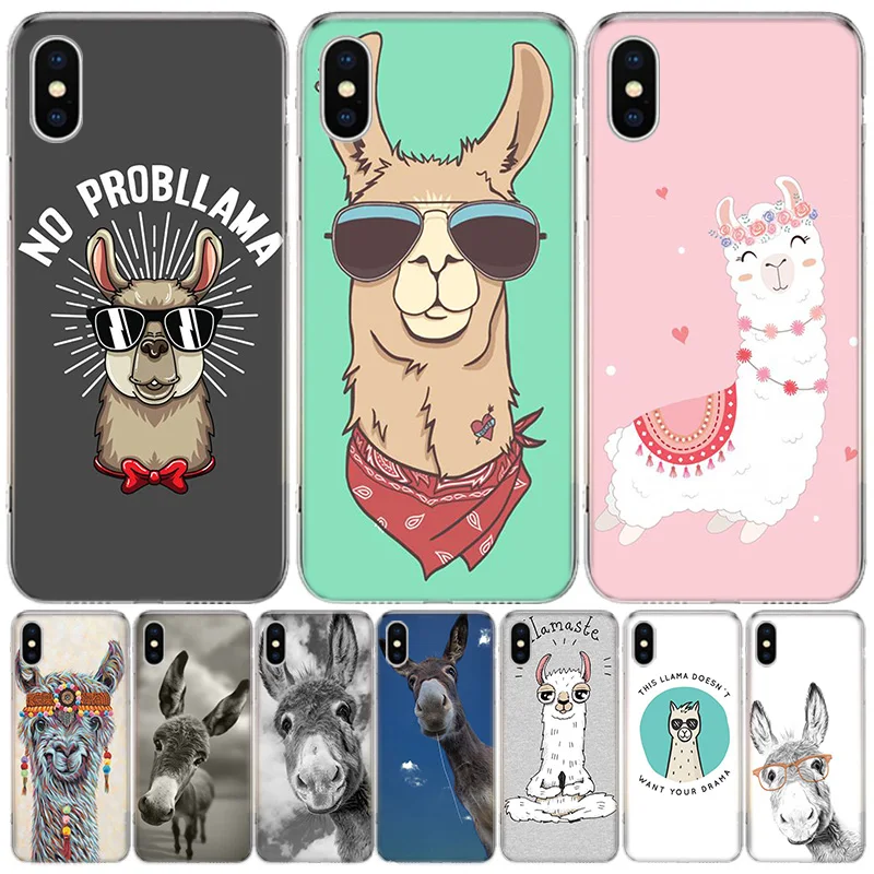 Lama Lama Alpaca Animal Donkey Case Per Iphone 12 13 Mini 11 14 Plus 15 Pro Max 7 8 Se 2020 X Xs Max Clear Tpu Protective Phon