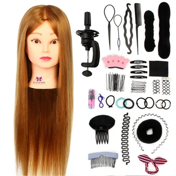 

26'' Hairdressing Training Head Hair Braiding Dummy of Hairstyles Doll Wig Head Hair Tool Set Mannequin Head + Clamp Dummy Doll
