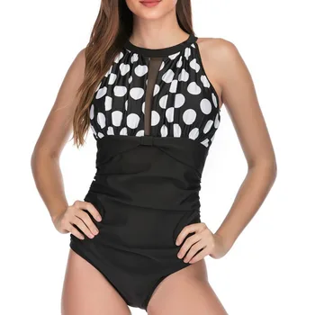 

Sexy Dot Fold Belly One Piece Large Swimsuits Closed Plus Size Swimwear Female Bathing Suit For Pool Beach Women's Swimming Suit