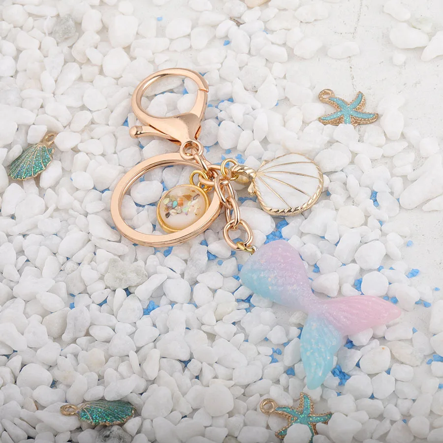 Fashion Trinket Shell Mermaid Keychain Gradient-Color Kids Fantasy Sea-world Cartoon Mermaid-tail Pandent Car Key Chains (3)