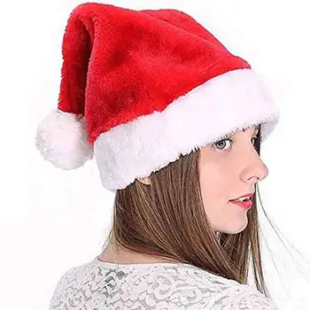 

2 pcs Short plush Christmas hat golden velvet red Christmas hat Christmas party home decoration supplies for adults and children