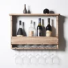 Wooden Wall Mounted Wine Glass Holder Wine Bottle Storage Rack Storage Stand Home Organizer Kitchen Shelf - Light Color 1