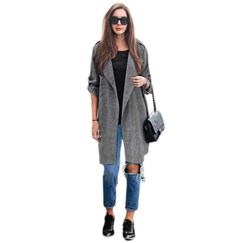 Elegent Belt Coat Wool Blends Cardigan Jacket for Ladies Autumn&Winter Women Fashion Long Sleeve Grey Casual Coat