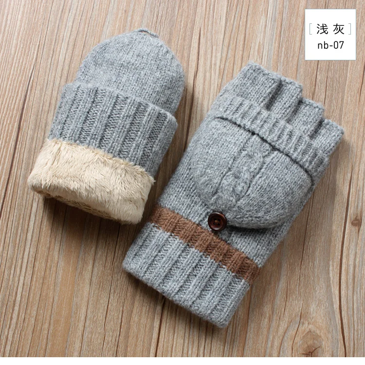 Зимние мужские перчатки без пальцев, вязаные шерстяные рукавицы плюс бархатные Утепленные зимние теплые рукавицы, мужские перчатки для вождения на половину пальцев