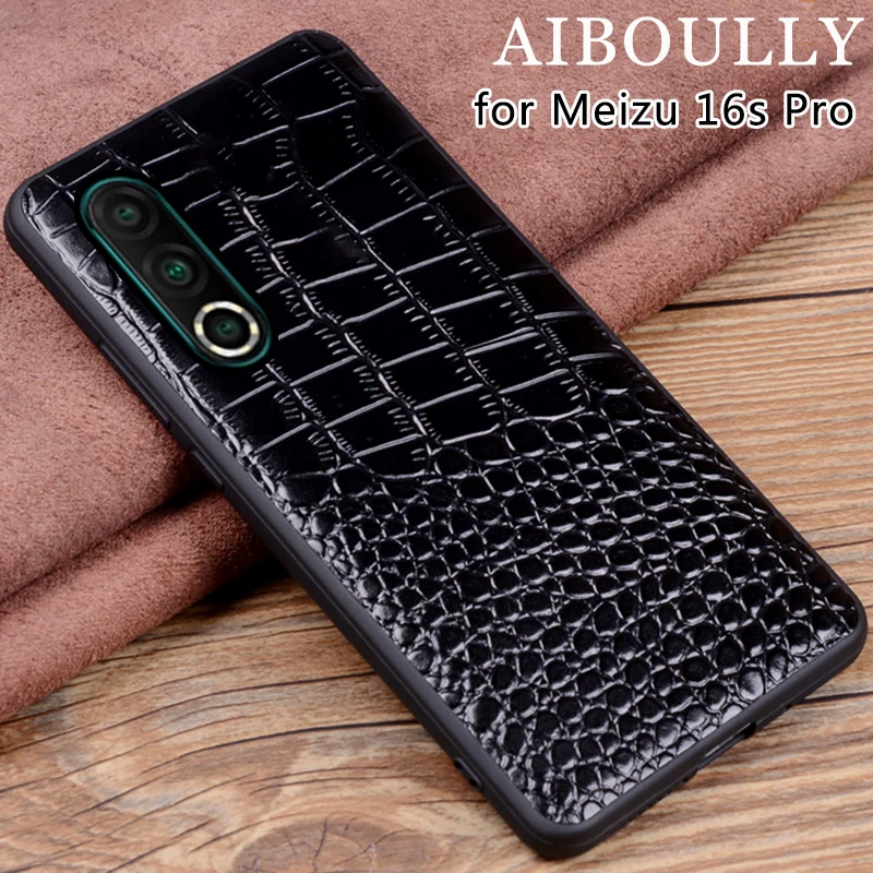 

AIBOULLY For Meizu 16s Pro Case Genuine Leather Phone Protective Back Cover For Meizu 16s Pro Mobile Phone Case