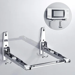 Soporte de horno de microondas de acero inoxidable, estante de cocina montado en la pared, soporte telescópico, estante de horno