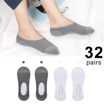 

64pieces = 32pairs Men Cotton Solid Low Cut Sock Invisible Slipper Sock Summer No-Show Non-Slip Boat Socks White Black Gray Pink