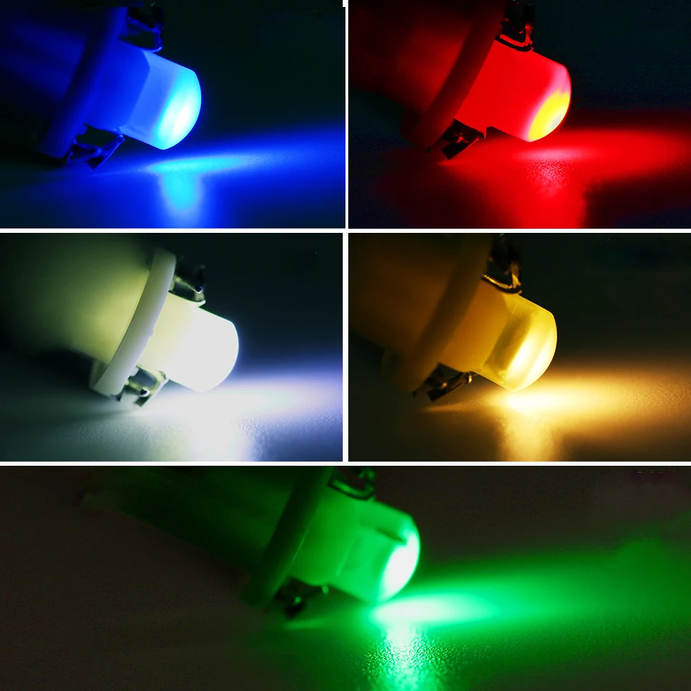 100 шт./лот T5 B8.5D B8.5 SMD светодиодный фары для автомобилей COB приборной панели светильник автомобилей инструмент светильник лампы 12V белого и синего цвета, желтый, красный, зеленый