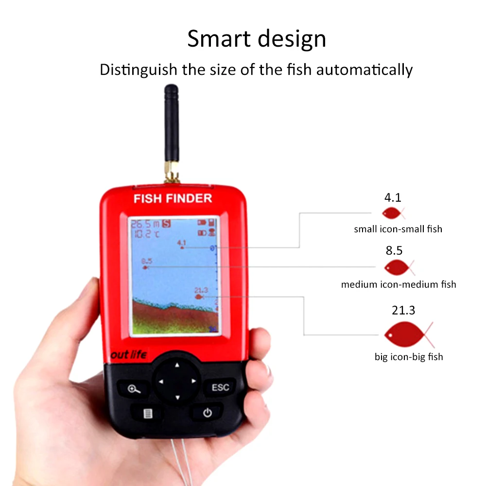 Умный Портативный рыболокатор, глубина 100 м, беспроводной гидролокатор, датчик эхолота, ЖК-дисплей, рыболокатор для рыбалки на озере и море