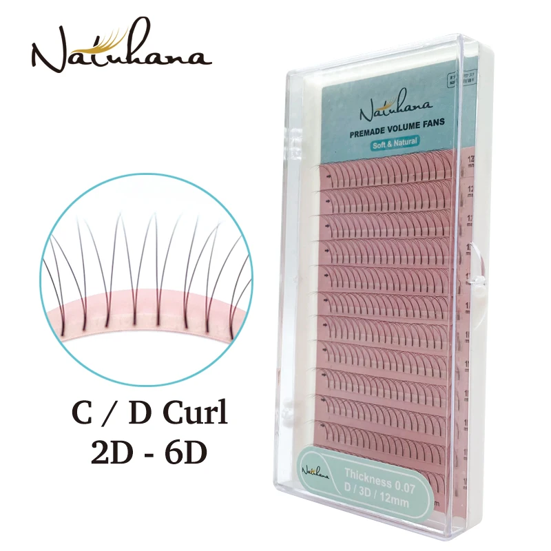 NATUHANA 2D 6D готовые объемные вееры длинные Стволовые накладные ресницы корейские