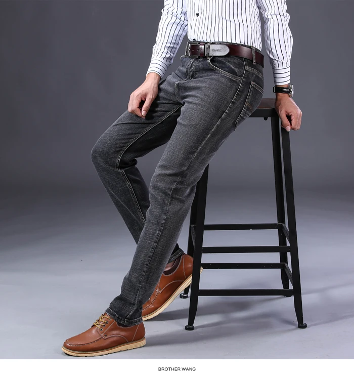2020 New Classic Style Men's Grey Jeans Business Fashion Soft Stretch Denim Trousers Male Brand Fit Pants Black Blue