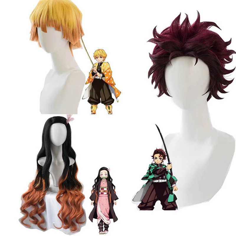 Nezuko Tanjirou Kamado Wigs Demon Slayer Kimetsu No Yaiba Cosplay Wigs Zenitsu Agatsuma Golden Short Hair Scary Costumes Aliexpress