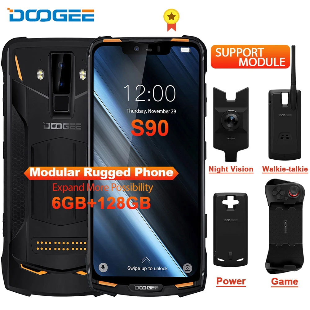 DOOGEE S90 IP68/IP69K прочный мобильный телефон Быстрая зарядка 6,18 ''19:9 экран 5050 мАч Восьмиядерный 6 ГБ 128 ГБ Android 8,1 Поддержка nfc