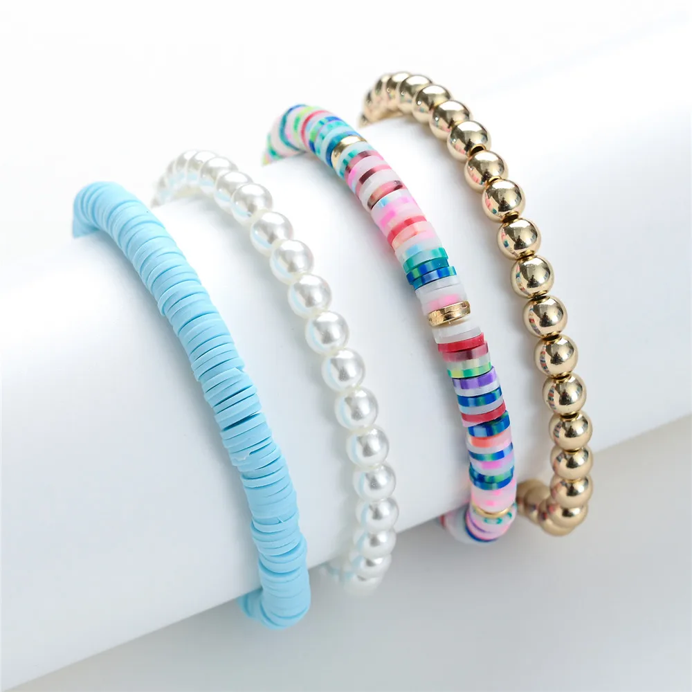 4Pcs/set Boho Round Heishi Beads Multilayer Wrap Bracelet Set Fashion Simulated Pearl Bracelets & Bangles Wristband Jewelry - Image 6