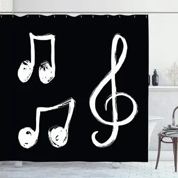 

Shower Curtain Set with Hooks 66x72 Inches Pictogram Set Music Sheet Quarter Ink Notes Notesignature Handdrawn Hand Drawn