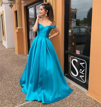 

Newland ZhiMei 2020 Simple A Line Evening Dresses Cheap Long Off Shoulder Lace Up Back Party Formal Gowns Dress