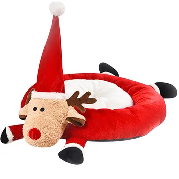 

Pet Dog Beds For Large Dogs Cute Cat House Half Closed Christmas Warm Soft Winter Pet Dog Elk Cartoon Bed Домик Для Кошки