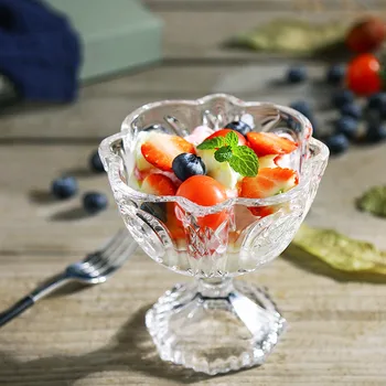 

2PCS Transparent Juice Glass for Ice Cream Milk Dessert Milkshake European Fruit Salad Bowl Engraving Drink Cup Lead-free glass