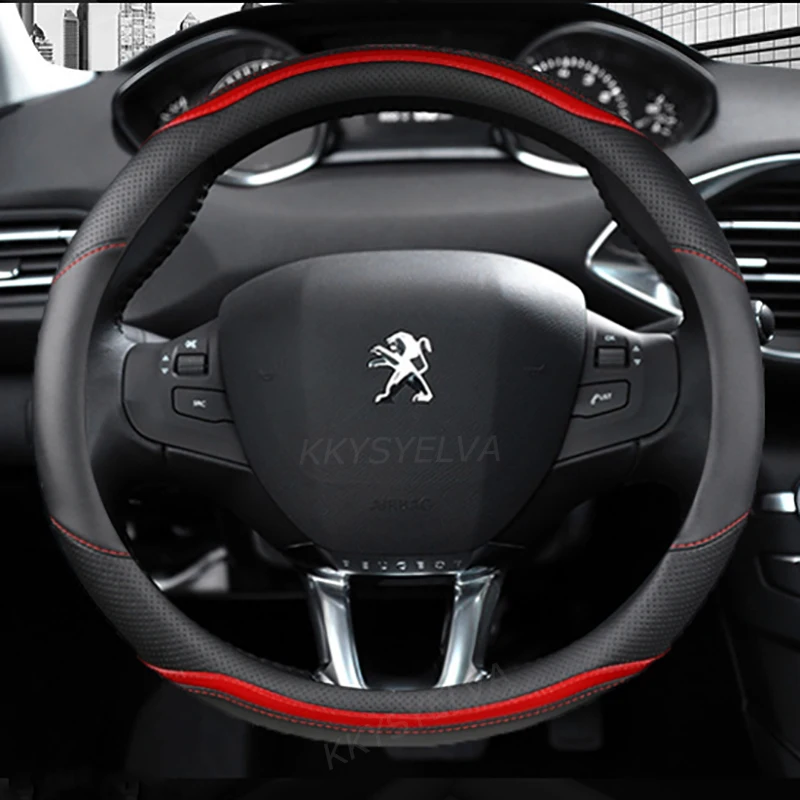 Housse de volant de voiture en daim, en Fiber de carbone noire  antidérapante cousue à la main pour Peugeot 308 2014 2015 2016 2017 2018  2019 - AliExpress