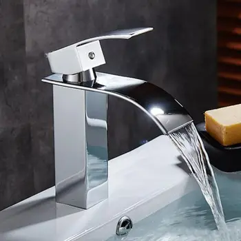 

All-Copper Bathroom Waterfall Faucet Basin Faucet Single Hole Faucet Vanity Vessel Sinks Mixer Cold And Hot Water Tap Deck Mount