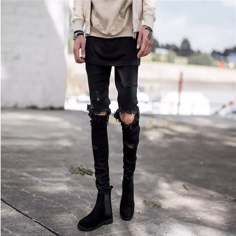ripped jeans knee high boots