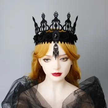 

Baroque Style Dark Series Halloween Female Crown Jewelry Masquerade Party Model Competition Performance Supplies Adjustable Size