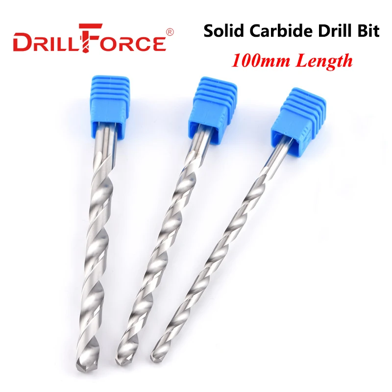 Drillforce 1PC 2mm 22mmx100mm OAL Solid Carbide Drill Bits Set, Bright