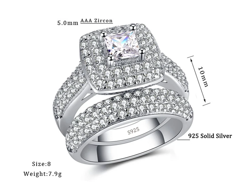 YANHUI Original 925 Sterling Silver Luxury Big Wedding Rings Set for Bridal Women Engagement Finger Ring Christmas Gift Jewelry