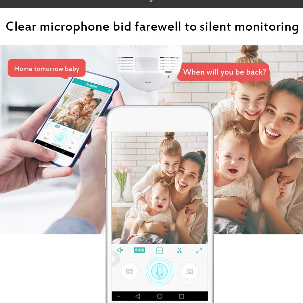 360 градусов Wi Fi лампа мини камера 960P HD CCTV Панорамное ночное видение Обнаружение