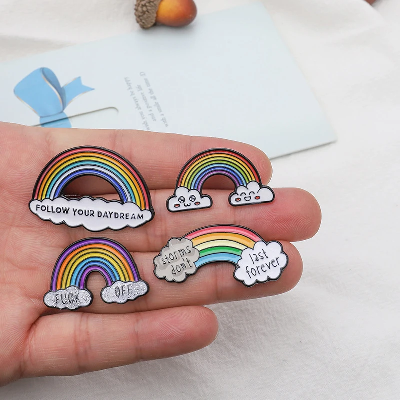 Cartoon Fashion Rainbow cloud Sun moon white clouds dark clouds brooch Jeans Backpack Badges children Metal Enamel Pin Clothes