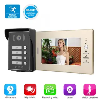 

LCD Video Intercome Security Doorbell with 4 Monitors Card Reader 110-240V 4 Apartment Video Door Phone