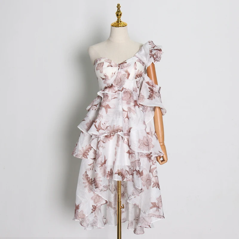 主 (1).JPG TWOTWINSTYLE Spring Asymmetrical Print Womens Dress One Shoulder Sleeveless Ruffle Dresses Female 2020 Spring Fashion New