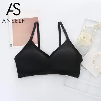 

Women Sexy Bra Stretch Ribbed Wire Free Triangle Cups Push Up Bra Padded V Neck Bandage Casual Sporty Lingerie Women Bralette